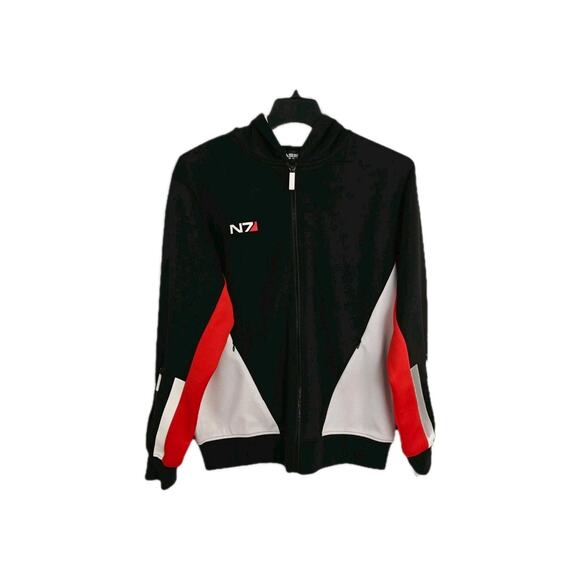 Mass Effect Bioware N7 Custom Women's Hoodie Jacket Sz Medium Full Zip Black Red - Picture 2 of 14